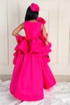 Shop_Lil Angels_Pink Silk Embellished Flora Ruched High Low Ruffled Dress _at_Aza_Fashions