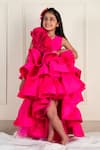 Lil Angels_Pink Silk Embellished Flora Ruched High Low Ruffled Dress _Online_at_Aza_Fashions