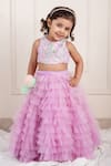 Buy_Lil Angels_Purple Net Embroidery Cutdana Sequin Blossom Blouse With Ruffle Tiered Lehenga _at_Aza_Fashions