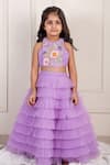 Buy_Lil Angels_Purple Net Embroidery Sequin Flora Blouse With Ruffle Pleated Tiered Lehenga _at_Aza_Fashions