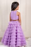 Shop_Lil Angels_Purple Net Embroidery Sequin Flora Blouse With Ruffle Pleated Tiered Lehenga _at_Aza_Fashions