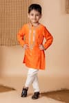 Buy_Lil Angels_Orange Silk Embroidery Aari And Mirror Bloom Kurta With Pant _at_Aza_Fashions