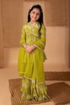 Buy_Lil Angels_Green Viscose Print Floral Pearl Kurta With Sharara Pant _at_Aza_Fashions