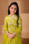 Lil Angels_Green Viscose Print Floral Pearl Kurta With Sharara Pant _Online_at_Aza_Fashions