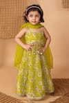 Buy_Lil Angels_Green Viscose Print Floral Lace Embellished Blouse With Lehenga _at_Aza_Fashions