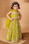 Lil Angels_Green Viscose Print Floral Lace Embellished Blouse With Lehenga _Online_at_Aza_Fashions