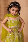 Lil Angels_Green Viscose Print Floral Lace Embellished Blouse With Lehenga _at_Aza_Fashions