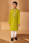 Buy_Lil Angels_Green Silk Embroidery Mirror Bloom Kurta With Pant _at_Aza_Fashions