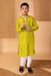 Lil Angels_Green Silk Embroidery Mirror Bloom Kurta With Pant _Online_at_Aza_Fashions