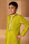 Buy_Lil Angels_Green Silk Embroidery Mirror Bloom Kurta With Pant _Online_at_Aza_Fashions