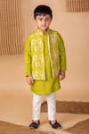 Buy_Lil Angels_Green Cotton Silk Print Bloom Bundi Kurta Set _at_Aza_Fashions