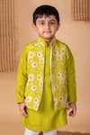 Lil Angels_Green Cotton Silk Print Bloom Bundi Kurta Set _Online_at_Aza_Fashions