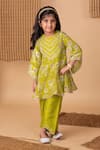 Buy_Lil Angels_Green Cotton Silk Print Gardenia And Lace Embellished Kurta With Salwar _at_Aza_Fashions