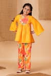 Buy_Lil Angels_Yellow Silk Print Floral And Embellished Yoke Kurta With Pant _at_Aza_Fashions