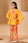 Lil Angels_Yellow Silk Print Floral And Embellished Yoke Kurta With Pant _Online_at_Aza_Fashions