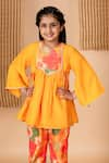 Buy_Lil Angels_Yellow Silk Print Floral And Embellished Yoke Kurta With Pant _Online_at_Aza_Fashions