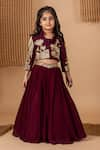 Buy_Lil Angels_Wine Banana Crepe And Georgette Embroidery Peacock Motif Jacket With Lehenga _Online_at_Aza_Fashions