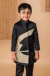 Buy_Lil Angels_Black Cotton Embroidery Bird Motif Achkan With Pant _Online_at_Aza_Fashions