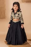 Buy_Lil Angels_Black Cotton Embroidery Floral Sequin Jacket With Lehenga _at_Aza_Fashions