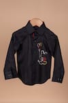 Buy_Lil Angels_Black Cotton Embroidery Mickey With Ballon Swarovski Shirt _at_Aza_Fashions