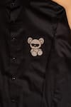 Shop_Lil Angels_Black Cotton Embroidery Teddy Swarovski Shirt _at_Aza_Fashions