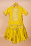 Buy_Lil Angels_Yellow Silk Embroidery Butti Pearl Tunic With Sharara _at_Aza_Fashions