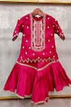 Shop_Lil Angels_Pink Silk Embroidery Butti Diamond Pearl Tunic With Sharara _at_Aza_Fashions