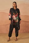 Buy_Rainas_Black Twill Printed Botanic Shirt Collar Christiana Tunic With Pant _at_Aza_Fashions