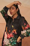 Shop_Rainas_Black Twill Printed Botanic Shirt Collar Christiana Tunic With Pant _Online_at_Aza_Fashions