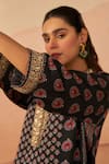 Buy_Rainas_Black Cupro Satin Printed Ajrakh V-neck Kutch Butti Kurta With Pant _Online_at_Aza_Fashions