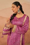 Rainas_Pink Cupro Satin Printed Bandhani Keyhole Raas Phiran Kurta And Farsi Pyjama Set _Online_at_Aza_Fashions