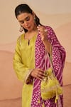 Buy_Rainas_Green Cupro Satin Printed Bandhani Keyhole Patori Phiran Kurta Farsi Pyjama Set _Online_at_Aza_Fashions