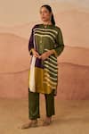 Buy_Rainas_Green Satin Printed Geometric Abstract Mandarin Kutch Pathani Tunic And Pant Set _at_Aza_Fashions