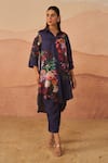 Buy_Rainas_Blue Twill Printed Botanic Shirt Collar Judith High-low Tunic With Pant _at_Aza_Fashions