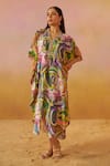 Buy_Rainas_Multi Color Cotton Silk Printed Abstract Plunge V Neck Kaftan _at_Aza_Fashions