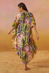 Shop_Rainas_Multi Color Cotton Silk Printed Abstract Plunge V Neck Kaftan _at_Aza_Fashions