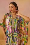 Buy_Rainas_Multi Color Cotton Silk Printed Abstract Plunge V Neck Kaftan _Online_at_Aza_Fashions