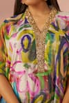 Shop_Rainas_Multi Color Cotton Silk Printed Abstract Plunge V Neck Kaftan _Online_at_Aza_Fashions