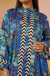 Shop_Rainas_Blue Cupro Satin Printed Geometric Band Collar Tunic And Pant Set _Online_at_Aza_Fashions