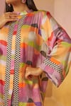 Shop_Rainas_Multi Color Cupro Satin Printed Abstract Band Collar Bold Tunic And Pant Set _Online_at_Aza_Fashions