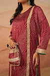 Rainas_Maroon Cupro Satin Printed Batik Bandhej Keyhole Phiran Set With Potli _Online_at_Aza_Fashions