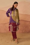 Buy_Rainas_Purple Satin Printed Abstract Band Collar Thar Pathani Tunic And Pant Set _at_Aza_Fashions