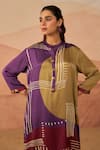 Buy_Rainas_Purple Satin Printed Abstract Band Collar Thar Pathani Tunic And Pant Set _Online_at_Aza_Fashions