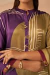 Shop_Rainas_Purple Satin Printed Abstract Band Collar Thar Pathani Tunic And Pant Set _Online_at_Aza_Fashions