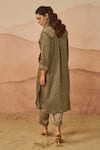 Shop_Rainas_Green Cupro Satin Printed Ajrakh Round Pathani Kurta Set With Potli _at_Aza_Fashions