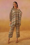 Buy_Rainas_Off White Georgette Printed Missoni Round Kaftan And Pant Set _at_Aza_Fashions