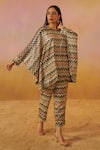 Rainas_Off White Georgette Printed Missoni Round Kaftan And Pant Set _Online_at_Aza_Fashions