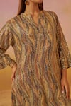 Rainas_Brown Georgette Printed Tribal Notched Tunic And Pant Set _at_Aza_Fashions