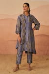 Buy_Rainas_Blue Tissue Printed Mussel Collar Shirt Tunic And Pant Set _at_Aza_Fashions