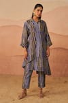 Rainas_Blue Tissue Printed Mussel Collar Shirt Tunic And Pant Set _Online_at_Aza_Fashions